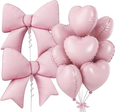 Ballonnen set 10-delig - XXL roze strik ballonnen - hartvormige folie ballonnen - perfect voor verjaardagsfeestje - SnelShoppen