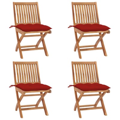 vidaXL - Opklapbare - stoelen - met - kussens, - 4 - stuks, - massief - teakhout