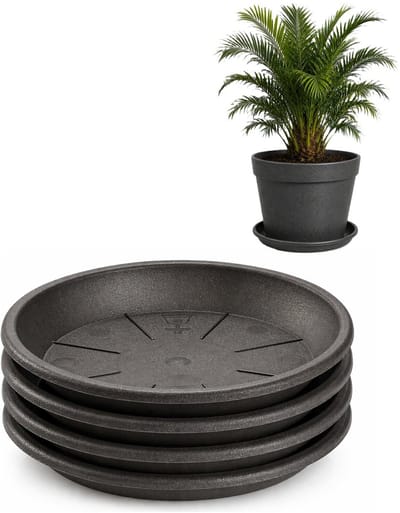 Plasticforte plantenpot onder schotel / water opvang schaal - 4x - antraciet - Dia 36 cm - Kunststof - voor pot met Dia 45/50 cm