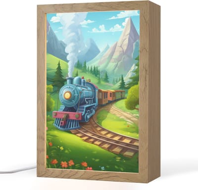 Nachtlampje 20x30 cm - Kinder lampje - Trein - Bloemen - Kinderen - Natuur - Tafellamp kinderkamer - Slaapkamer lamp - Bedlamp kinderen - Kinderlampje stopcontact - Wandlamp babykamer - Nachtlampjes
