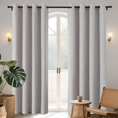 Gordijnen, set van 2 stuks, in linnenlook, 100% ondoorschijnend, met inslagringen, verduisteringsgordijn, warmte-isolerend, warmte-werend, voor de slaapkamer, woonkamer, 140 x 175 (b x h),