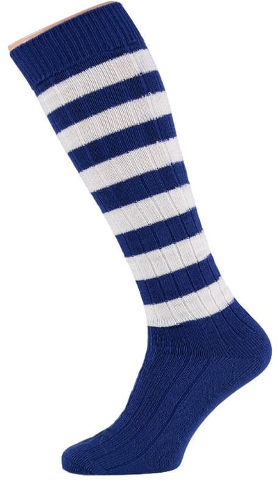 Apollo - Party soccer sokken - Sokken Carnaval - kobalt blauw/wit - Maat 36/41 - Carnavalskleding dames - Carnavalskleding - Carnavalskleding jongens - Sokken carnaval