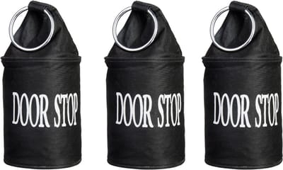 Canvas deurstopper zwart met ring - 3x - H15 cm - Deur vastzetter - Deurstop 2,7 kg