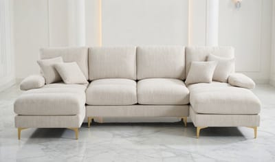 Luxe Moderne U-vormige Hoekbank – 4-Zitsbank in Chenille – Verstelbare Dubbele Zit – Comfortabele Woonkamerbank – Blauw / Beige / Grijs / Zwart House&Garden