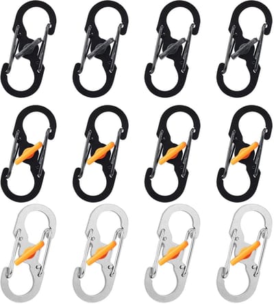 Dailygoods- Karabijnhaak - 12 Stuks - Mini - Diefstalbeveiligingsgesp - Rugzak - Roestvrij Staal - Compact Ontwerp - Haak