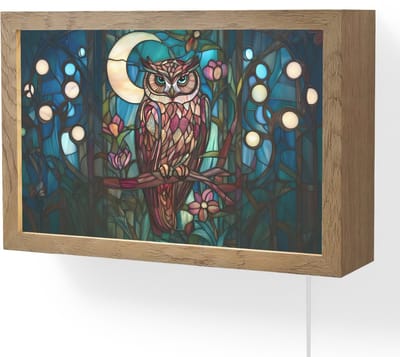 Wandlamp 30x20 cm - Oplaadbaar - Uil - Mozaïek - Maan - Nacht - Wandlampen binnen woonkamer - Slaapkamer lamp met kabel - Decoratieve nachtlamp - Vloerlamp snoer