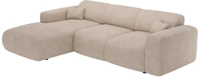 Vente-unique Grote hoekslaapbank links in beige fijn ribfluweel - POGNI van Maison Céphy
