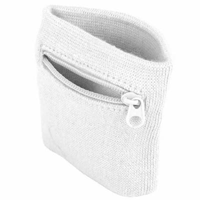 Zweetbandje met rits - Polsbandje met opbergvak - Sweatband - Sportbandje - Wristbands - Wit - 8x8 cm - Jonyx