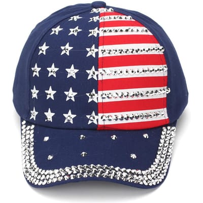 USA Vlag Strass Bezaaide Baseballpet Sprankelende Amerikaanse Vlag Verstelbare Patriotische Zon Hoed Voor Vrouwen 4 Juli Adjustable red