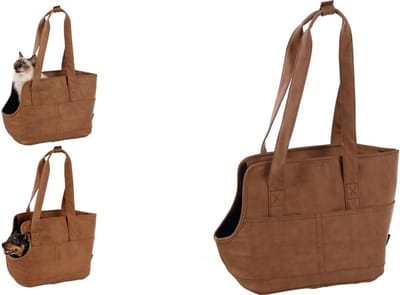 Draagtas hond – Draagtas kat – Flamingo Peaches Bruin – 46 x 23 x 31,5 cm – kunstleder – ritssluiting – uitneembare bodem – 4 opbergvakken – veiligheidsriem – reistas hond & reistas kat
