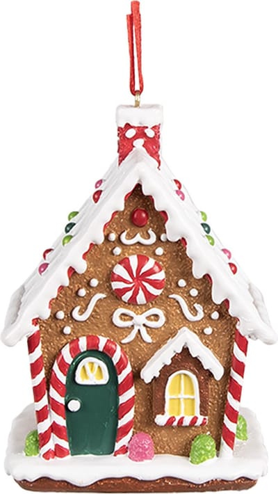 Clayre & Eef Kersthanger Gingerbread house 7x5x9 cm Bruin Kunststof Peperkoekhuisje