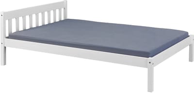 Bed Vilmar 140x200 - Massieve Den - Interlink - Tweepersoons Bedkader - Wit - Hout Tweepersoons Normaal Bed