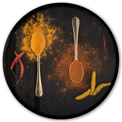 Poster in lijst Rond - Fotolijst 40x40 cm - Posters - Stilleven - Lepels - Eten - Kruiden - Zwart - Ronde posterlijst zwart - Decoratie - Wanddecoratie woonkamer - Muurdecoratie slaapkamer