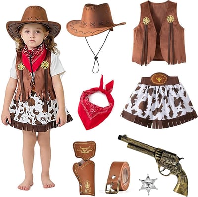 Cowgirl Kostuum voor Meisjes met Accessoires - Cowboy Set voor Carnaval, Halloween en Verkleedfeest