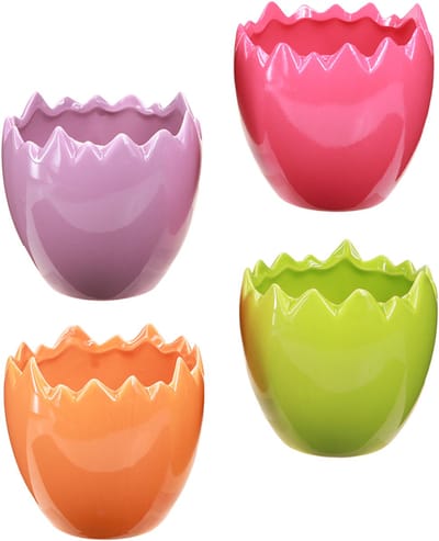 Decoratieve plantenbak Pasen kleurrijke paaseieren keramiek Ø11cm 4 st