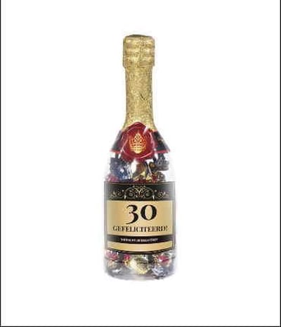 Drop - Champagnefles -30 jaar - Gevuld met Drop - In cadeauverpakking met gekleurd lint