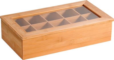 Kesper Theedoos/theekist - 10 vakken - 20 x 36 x 9 cm - bamboe hout- Theedozen/theekisten - Thee bewaren/opbergen
