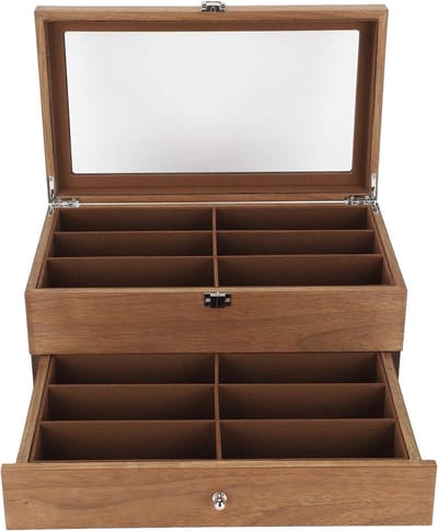 Houten Brillendoos - Opberger Organizer - Brillen Beschermen - Dubbellaags Ontwerp - 345 cm Lengte - Houtkleur