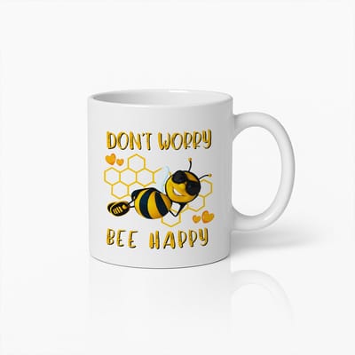 Grappige "Don't Worry Bee Happy" Koffiemok met Schattige Bij Ontwerp – Perfect Cadeau voor Bij Liefhebbers
