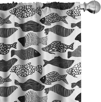 ABAKUHAUS Visgordijnen – 2x75x245 cm – Zentangle-waterdieren – microvezel