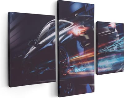 Artaza Canvas Schilderij Drieluik Zwarte Raceauto - Abstract - 90x60 - Foto Op Canvas - Canvas Print