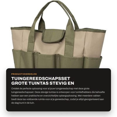 Dailygoods- Tuingereedschapsset - Grote Tuin Tas met Vakken - Stevige Gereedschapstas - Wasbaar - 600 D Oxford-doek - 34,3x17,2x30,5cm
