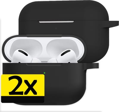Hoesje - 2 Stuks Geschikt voor Apple Airpods Pro - Siliconen Hoes met Clip - Silicone Case Cover - Zwart