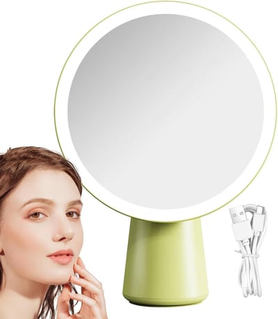 Make-up Spiegel - Verlichte Spiegel - Dagelijkse Verzorging - Aanraakgevoelig Dimbare - 19.3 cm Diameter - Groen