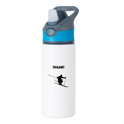 Hacebo® - Skiën waterfles met rietje blauw - Sport - Skiër - Wintersport - water fles - 650ML