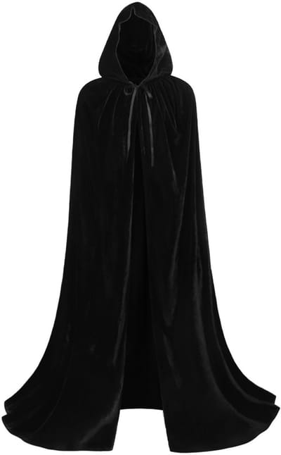 Oneay 1 stuk - Fluweelcape, tovenaarskostuum met capuchon voor Halloweenfeest, unisex (maat L, 151 cm)