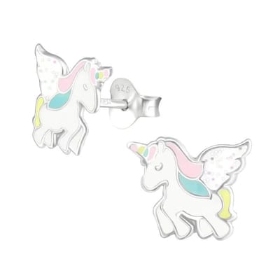 Aramat Jewels | Oorbellen | Zilveren Eenhoorn Kinderoorbellen - Unicorn Geschenk | | | |10mm | Zilver | Kinderen | Verkleurd niet