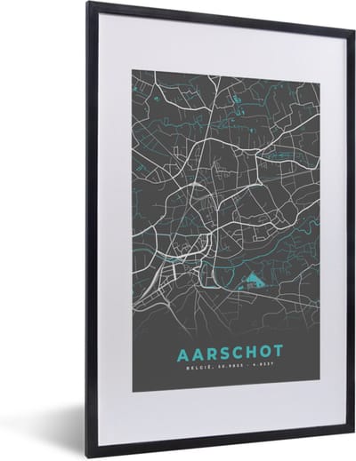 Fotolijst incl. Poster - Kaart – Plattegrond – Stadskaart – Aarschot – België - Grijs - 40x60 cm - Posterlijst