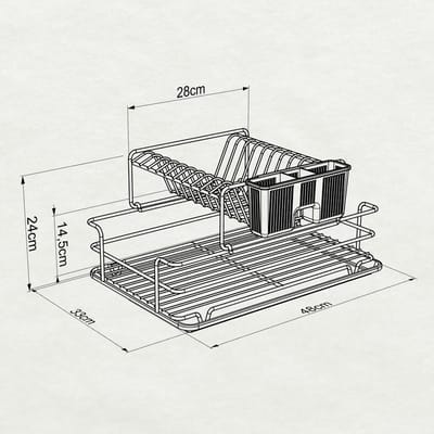Teknotel - Zwart Metalen Afdruiprek - Bestek Droogbak - Elegant Afdruiprek met Lekbak - Matzwart Afdruiprek - 2 Niveaus - Zwart