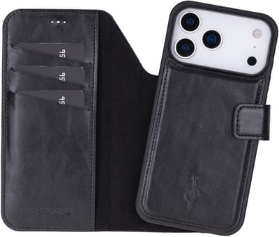 NorthLife Geschikt voor iPhone 17 Pro - Leren Afneembare 2-in-1 bookcase telefoonhoes - Zwart