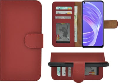 Hoesje Geschikt voor Oppo A73 5G - Bookcase - Oppo A73 5G Wallet Book Case Echt Leer Rood Cover