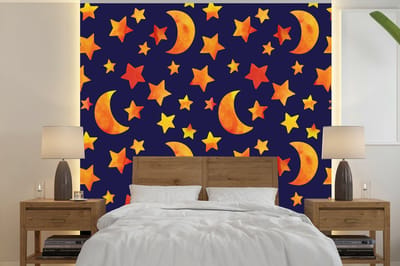 Behang - Fotobehang Sterren - Nacht - Patronen - Kind - Breedte 240 cm x hoogte 240 cm