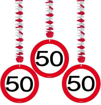 Folat - Hangdecoratie verkeersbord 50 (3 stuks)