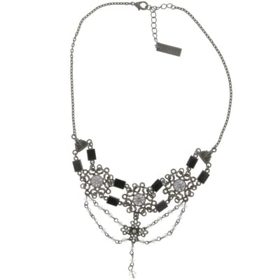 Behave - Ketting - Dames - Zwart - Antraciet - Vintage Design - Steentjes - 40 cm