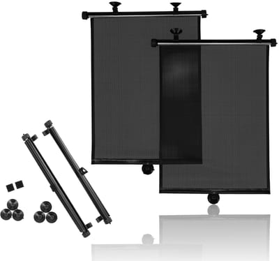 Auto Zonnescherm 2-Pack – Intrekbare Raamschermen 52x40,5 cm – UV & Hittebescherming – Autoruit Zonwering met Zuignappen – Voor Baby, Kind & Huisdier