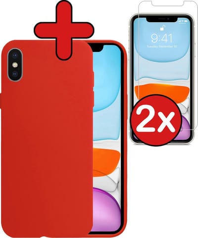 Hoesje - Met 2x Screenprotector - Geschikt voor Apple iPhone X - Sterk & Shockproof - Telefoon Hoes - Back Cover - Siliconen Case - Telefoonhoes - Rood