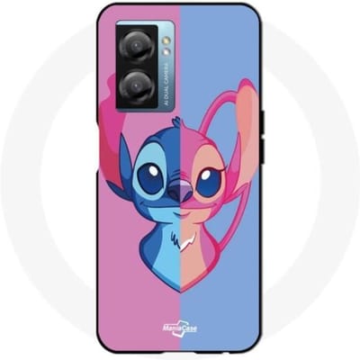 Hoesje - Oppo - A77 5G - Flexibel - Stitch en Angel - Blauw en Roze