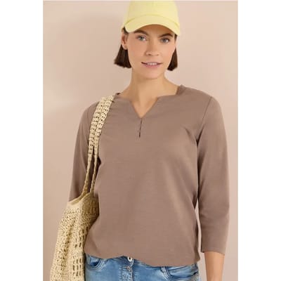 Shirt met 3/4-mouwen, split in de hals en elastische zoom