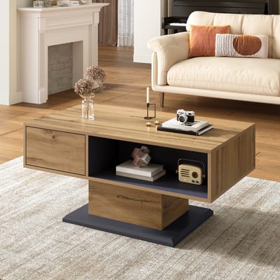 MODENUIT Salontafel - Dubbelzijdige Vakken En Binnenvak - Voor Woonkamer Of Kantoor - Grijs Eik - 100x50x46,5 Cm