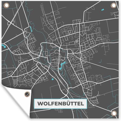 Tuin poster Plattegrond – Wolfenbüttel – Blauw – Stadskaart – Kaart - Duitsland - 200x200 cm - Tuindoek