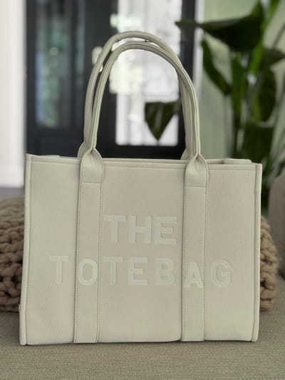 Damestas The Tote Bag XL – Beige – 40 x 30,5 x 18 cm – PU-leer - Schooltas, Laptoptas & Schoudertas – Rits – Meerdere Vakken – Luxe Voering