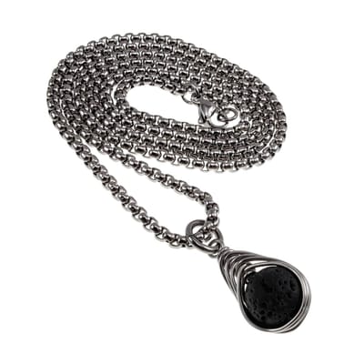60cm x 3mm Jasseron-Ketting + Lavasteen Hanger, Visgraattechniek Steen Hanger, RVS, Dames - Handgemaakt door esde2