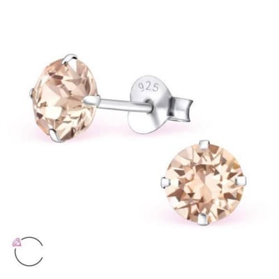 Aramat Jewels | Oorbellen | 925 Zilveren Kristal Oorbellen - Sprankelende Zirkonia Studs | 6mm / Champagne | | | Zilver | Kinderen, Volwassenen | Verkleurd niet