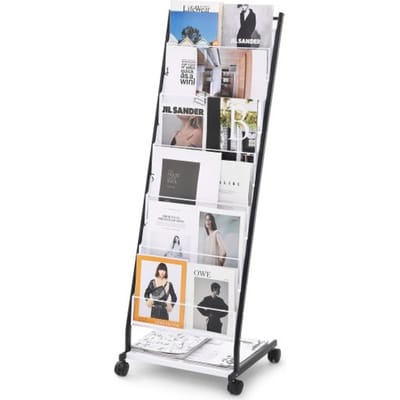 VEVOR Brochure Stand 6-laags tijdschriftenrek, staande tijdschriftenrek, krantencatalogushouder, verplaatsbaar met 4 wielen (2 afsluitbaar) voor winkeldisplays, kantoren, 6 vakken