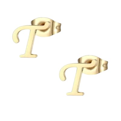 Aramat Jewels | Oorbellen | Goudkleurige RVS Letter T Oorbellen – Initiaal | | | |10mm | Staal | Kinderen, Volwassenen | Verkleurd niet