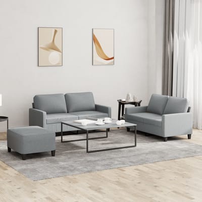 vidaXL - 3-delige - Loungeset - met - kussens - stof - lichtgrijs